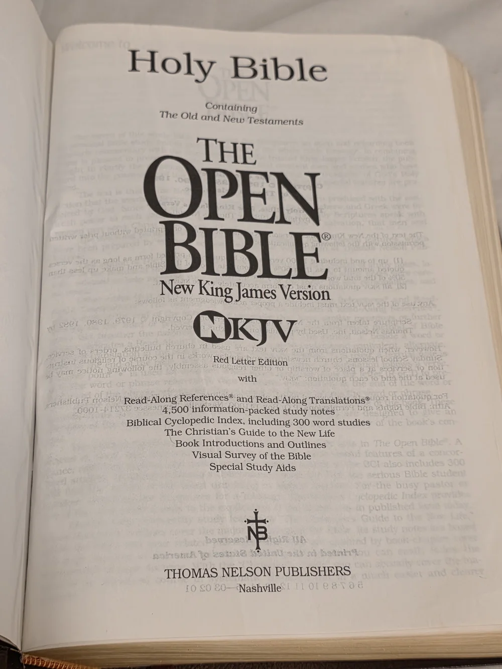 Holy Bible Open NKJV Red Letter Nelson 1982 Bonded Leather Christian